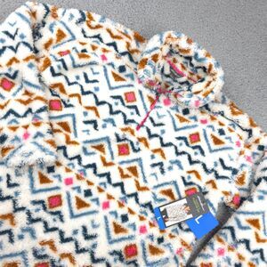 Eddie Bauer Pullover‎ Womens Size Large White Fleece Aztec Print Quarter Zip